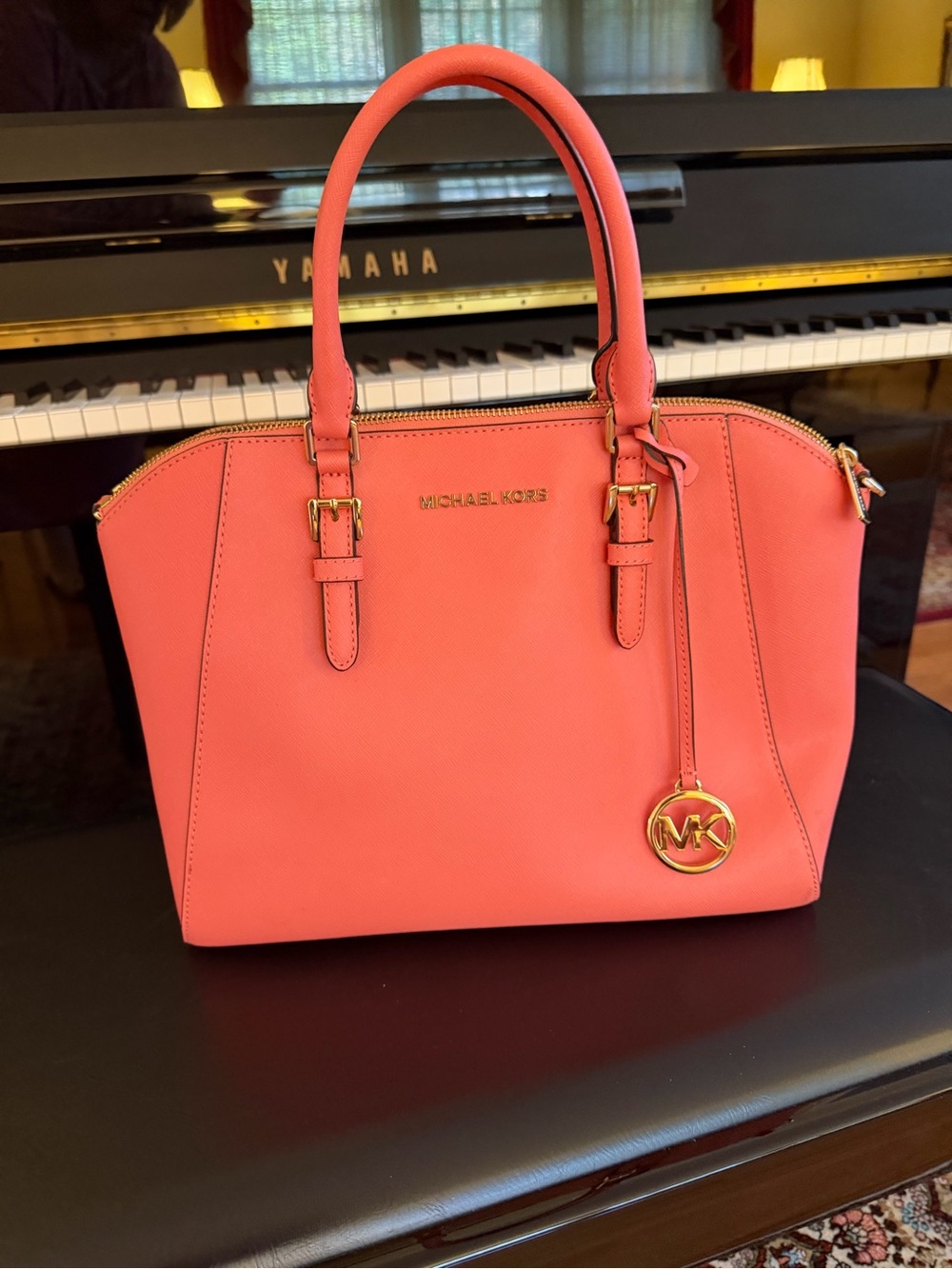 Michael Kors Coral Pink Satchel with Gold Hardware